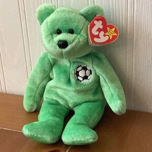 TY Green Soccer Bear Plush Toy